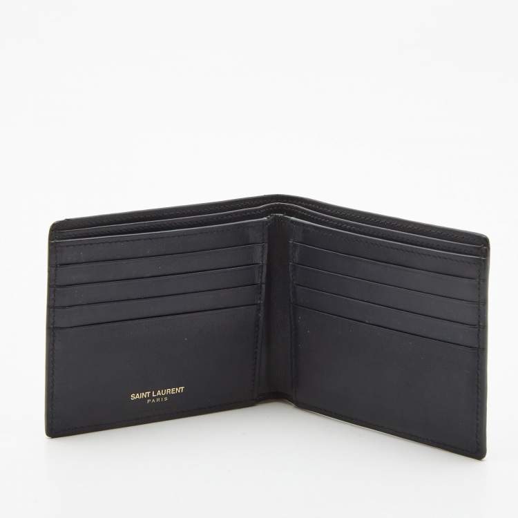Pre Owned Saint Laurent Navy Blue Croc Embossed Leather Bifold Wallet