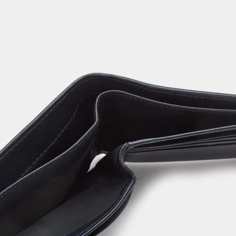 Pre Owned Saint Laurent Navy Blue Croc Embossed Leather Bifold Wallet