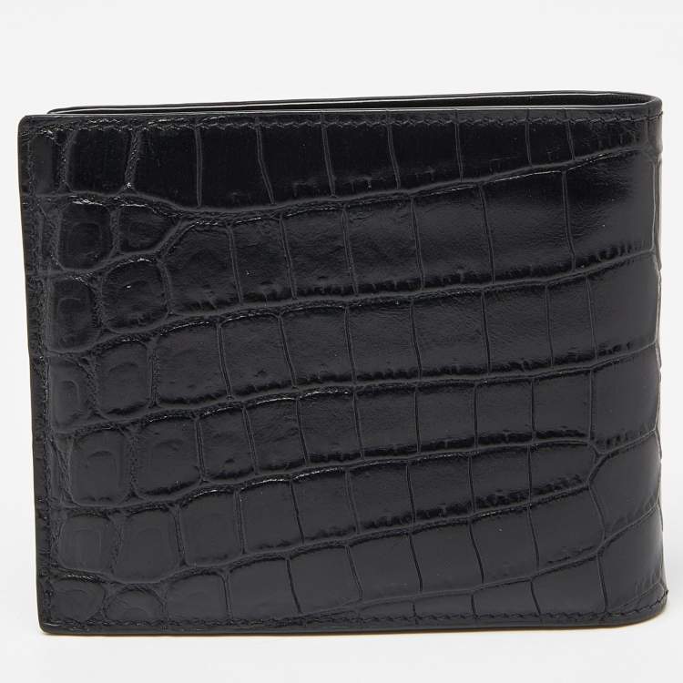 Pre Owned Saint Laurent Black Croc Embossed Leather Bifold Wallet