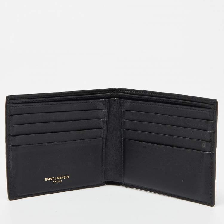 Pre Owned Saint Laurent Black Croc Embossed Leather Bifold Wallet
