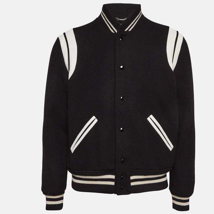 Pre Owned Saint Laurent Paris Black Wool Blend Varsity Jacket L