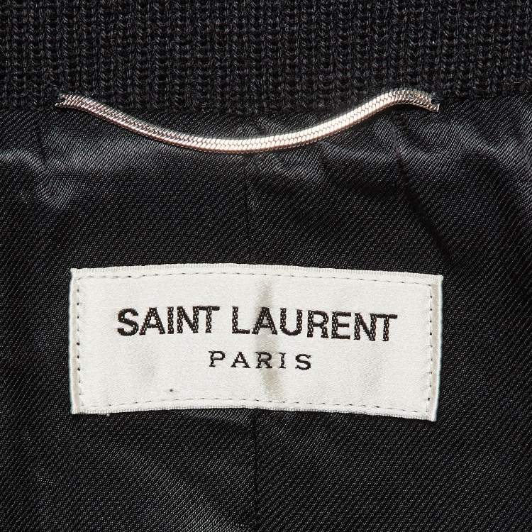 Pre Owned Saint Laurent Paris Black Wool Blend Varsity Jacket L