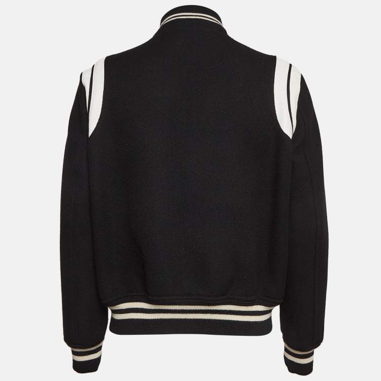Pre Owned Saint Laurent Paris Black Wool Blend Varsity Jacket L