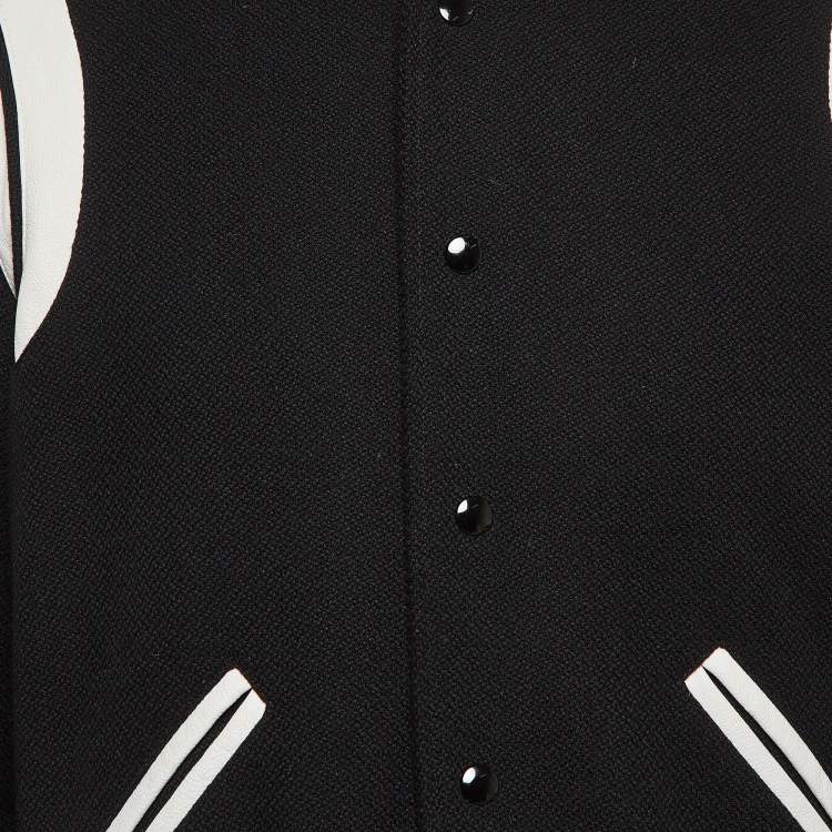 Pre Owned Saint Laurent Paris Black Wool Blend Varsity Jacket L