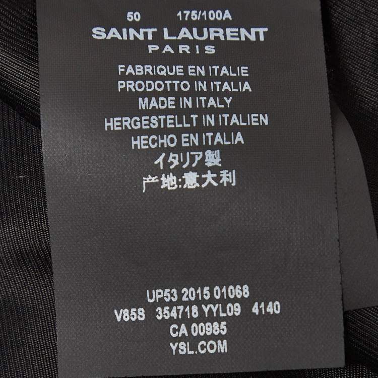 Pre Owned Saint Laurent Blue/Black Leather Trim Wool Bomber Jacket L