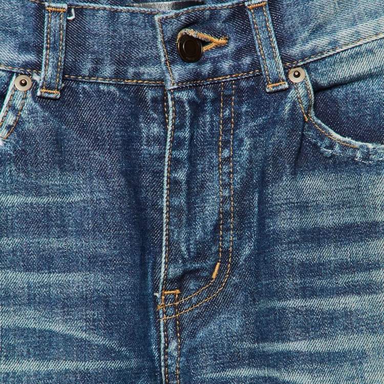 Pre Owned Saint Laurent Paris Blue Washed & Distressed Denim Jeans S Waist 32"