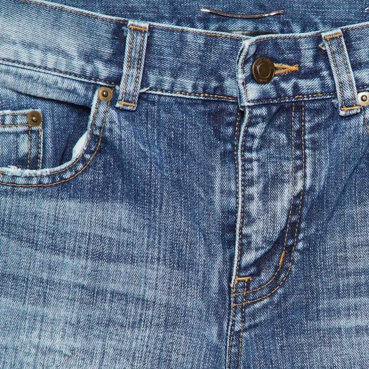 Pre Owned Saint Laurent Paris Blue Washed & Distressed Denim Jeans S Waist 31"