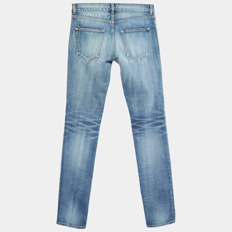 Pre Owned Saint Laurent Paris Blue Washed & Distressed Denim Jeans S Waist 31"