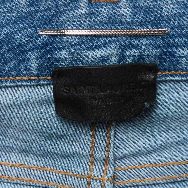 Pre Owned Saint Laurent Blue Denim Ripped Jeans M Waist 29"