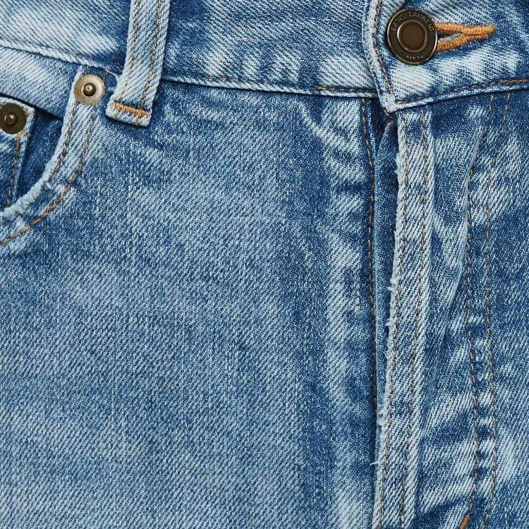 Pre Owned Saint Laurent Blue Denim Ripped Jeans M Waist 29"