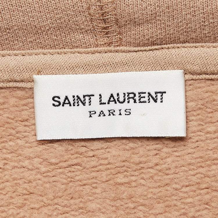 Pre Owned  Saint Laurent Beige Logo Print Cotton Knit Hoodie L
