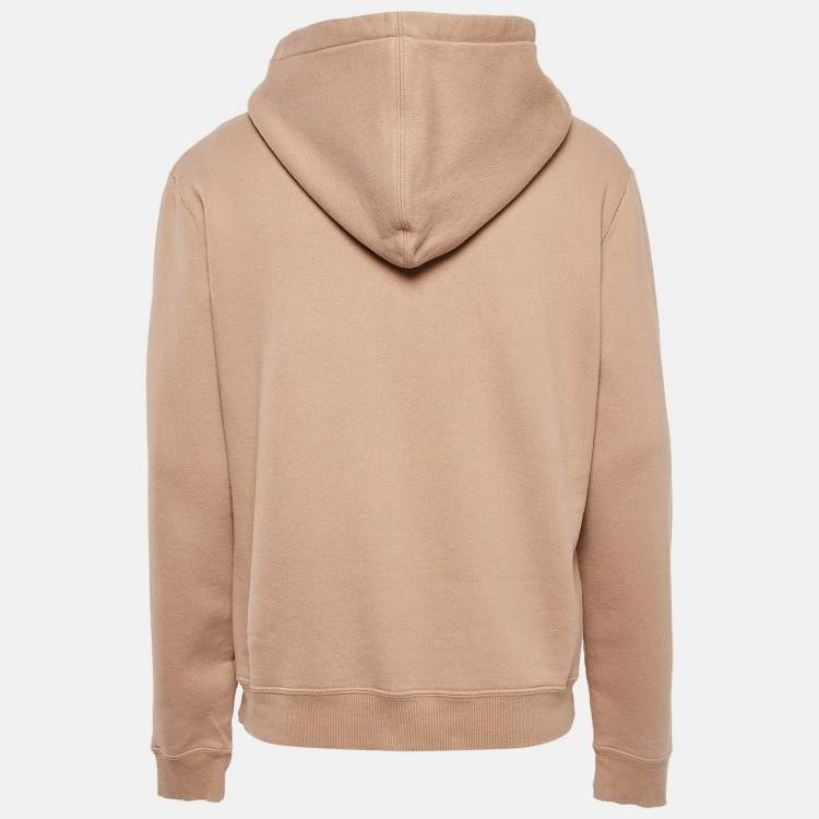 Pre Owned  Saint Laurent Beige Logo Print Cotton Knit Hoodie L