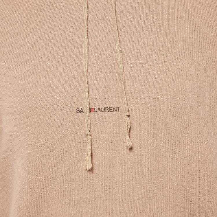 Pre Owned  Saint Laurent Beige Logo Print Cotton Knit Hoodie L