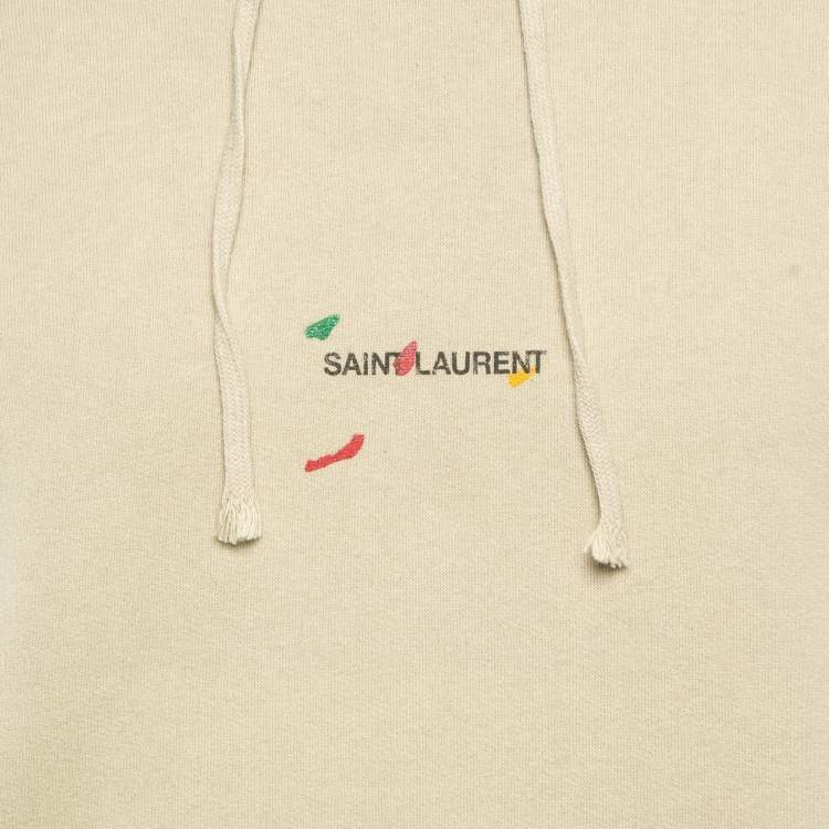 Pre Owned Saint Laurent Paris Beige Cotton Knit Hoodie L