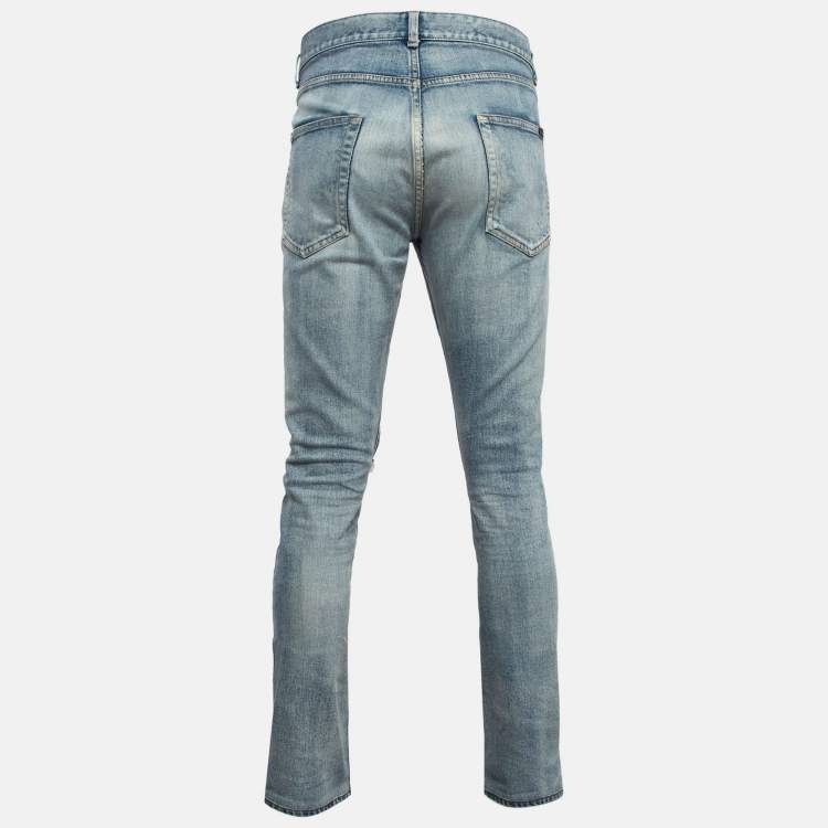Pre Owned Saint Laurent Blue Washed & Distressed Jeans L (Waist 34)