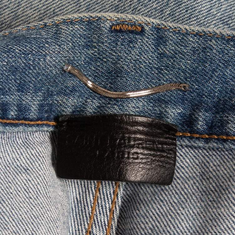 Pre Owned Saint Laurent Blue Washed & Distressed Jeans L (Waist 34)