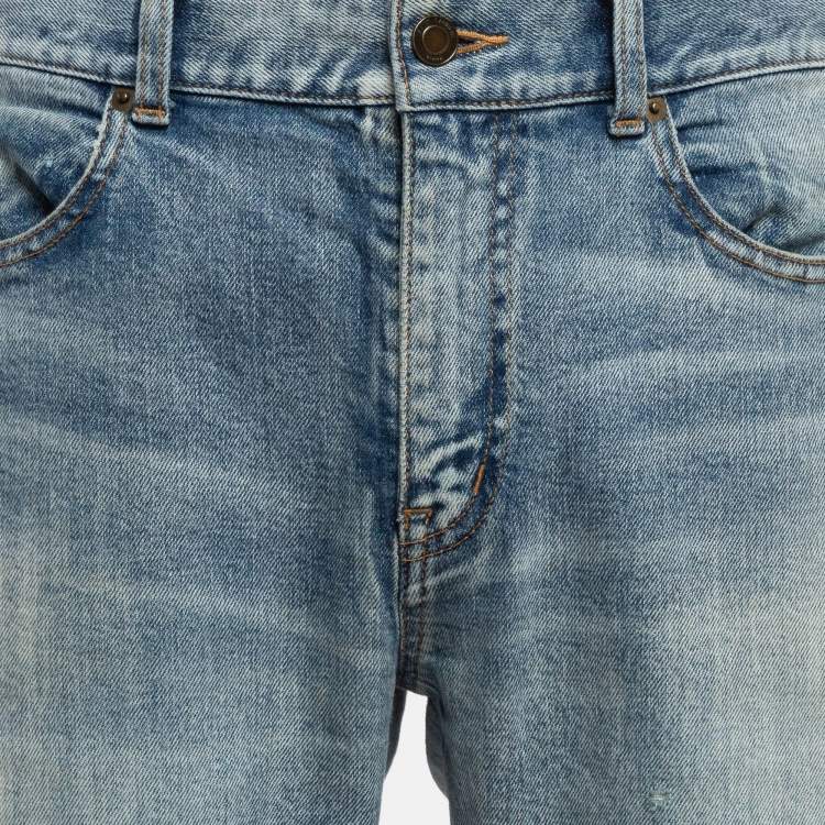 Pre Owned Saint Laurent Blue Washed & Distressed Jeans L (Waist 34)