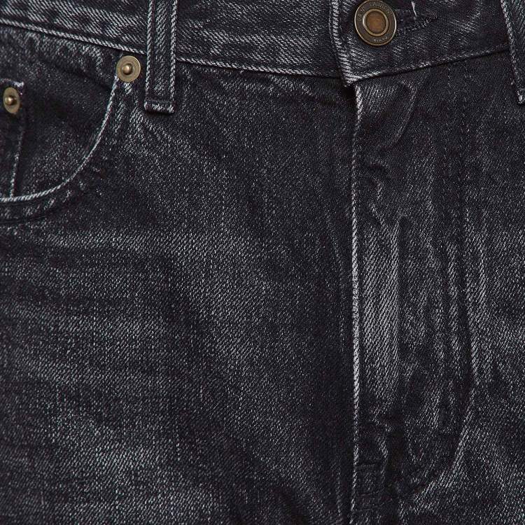 مملوكة مسبقًا Saint Laurent Paris Black Washed Denim Raw Edge Shorts Waist 32"