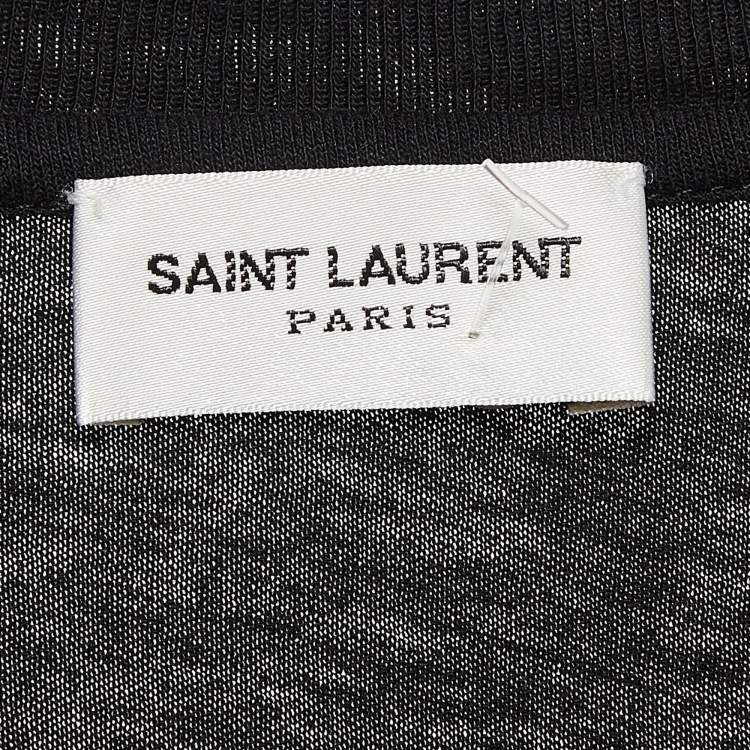 Pre Owned Saint Laurent Paris Black Logo Signature Print Cotton T-Shirt S