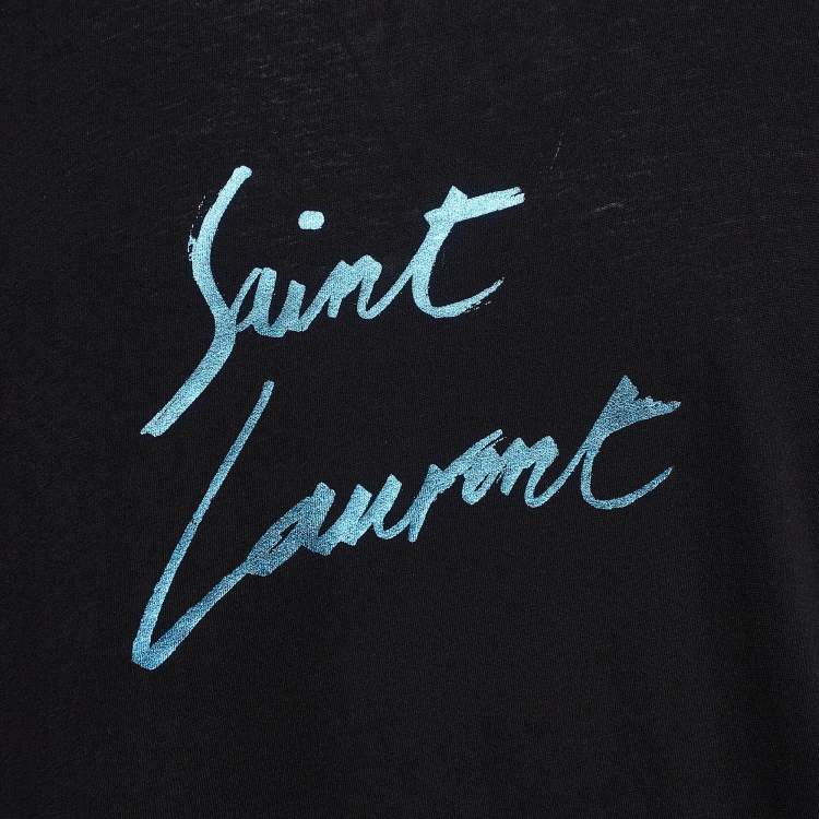 Pre Owned Saint Laurent Paris Black Logo Signature Print Cotton T-Shirt S