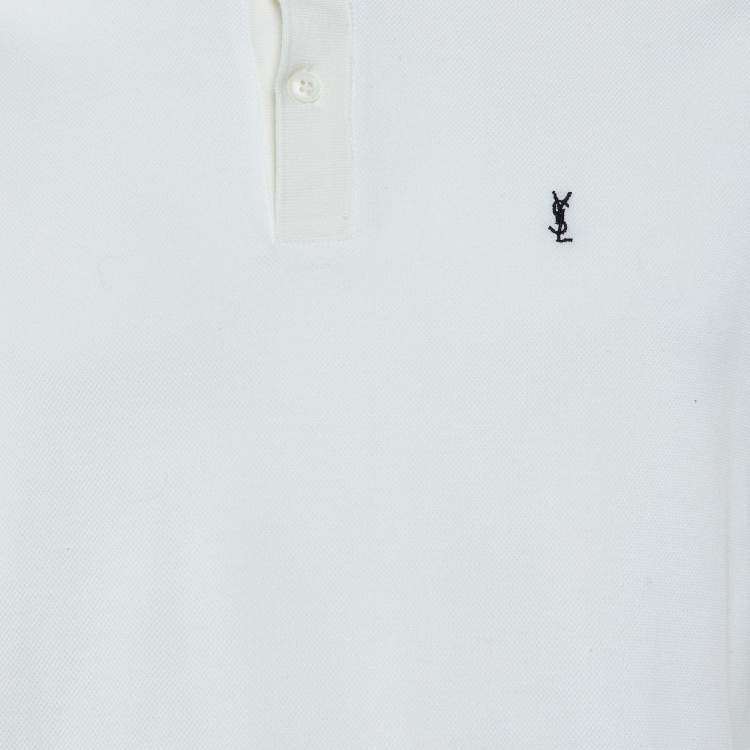 Pre Owned Saint Laurent Paris White Cotton YSL Embroidered T-Shirt M