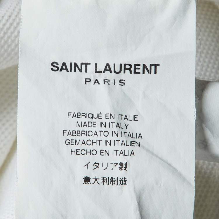 Pre Owned Saint Laurent Paris White Cotton YSL Embroidered T-Shirt M