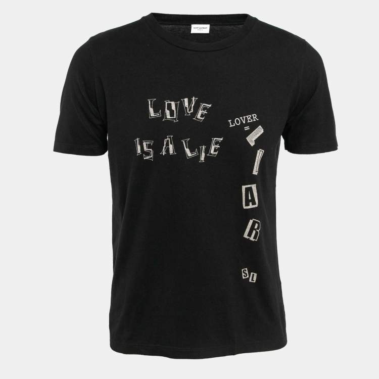 Pre Owned Saint Laurent Paris Black Lover Lier Print Cotton Jersey T-Shirt XS