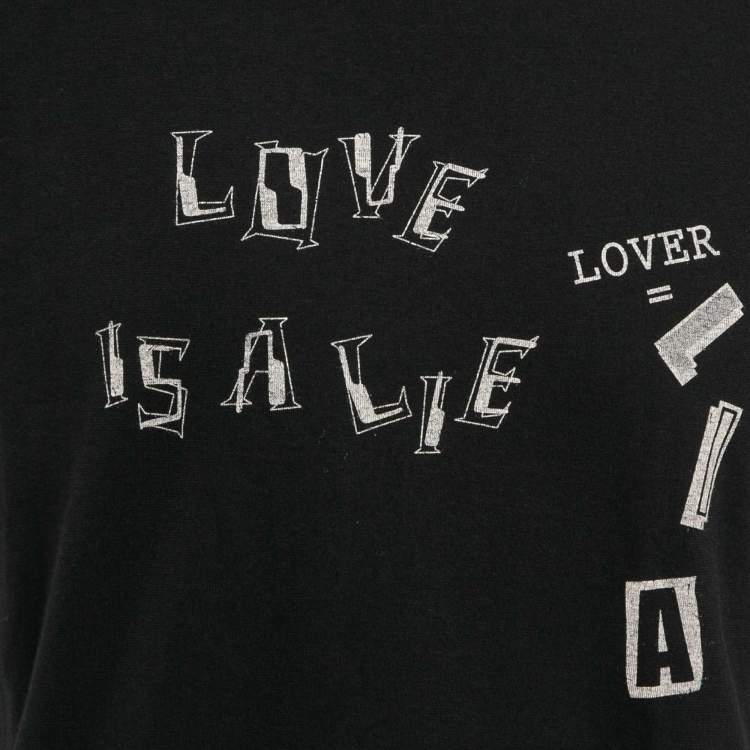 Pre Owned Saint Laurent Paris Black Lover Lier Print Cotton Jersey T-Shirt XS