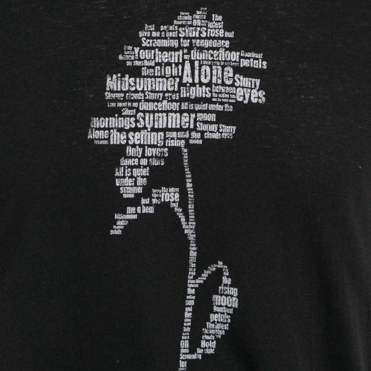 Pre Owned Saint Laurent Paris Black Text Rose Print Jersey T-Shirt XS