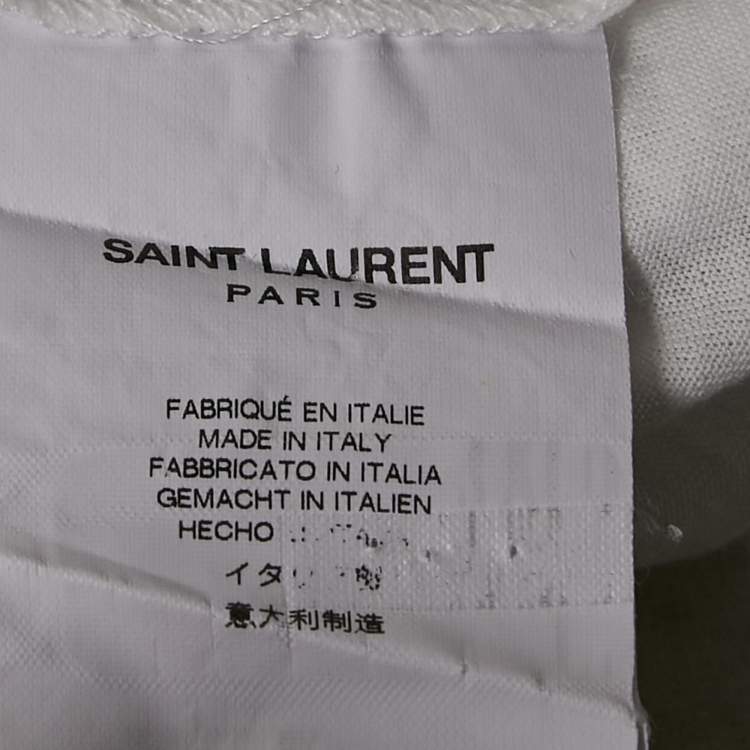 Pre Owned Saint Laurent White Printed Jersey Crew Neck T-Shirt S