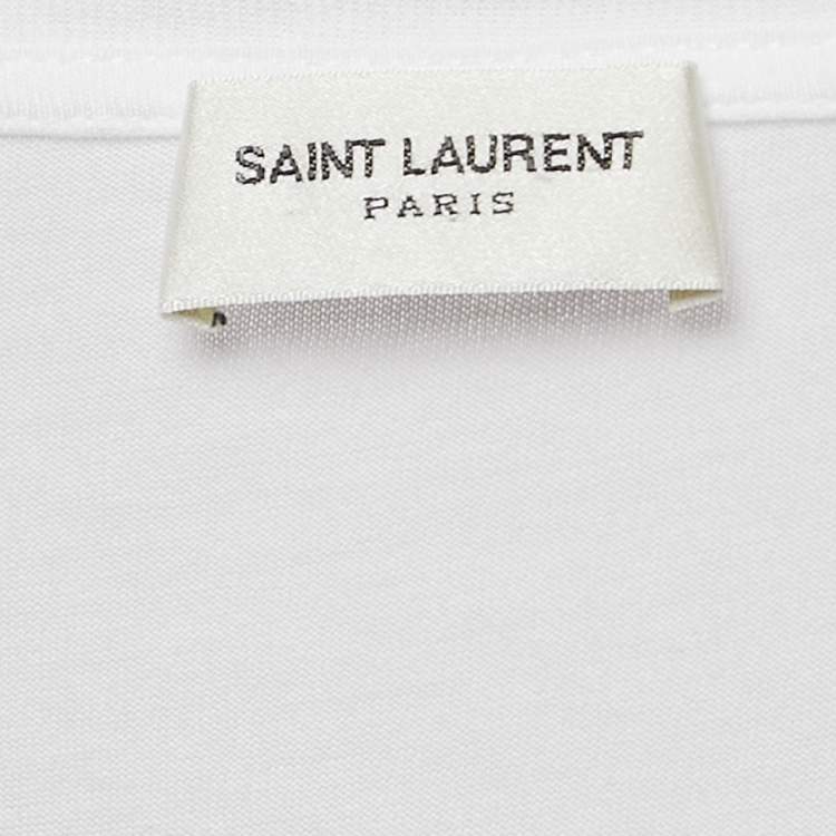 Pre Owned Saint Laurent White Printed Jersey Crew Neck T-Shirt S