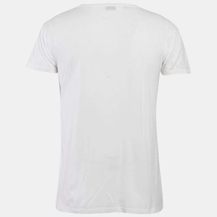 Pre Owned Saint Laurent White Printed Jersey Crew Neck T-Shirt S