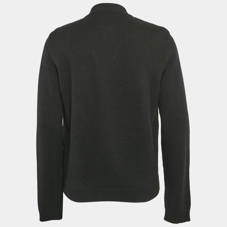 Pre Owned Saint Laurent Paris Black Wool Knit and Leather Jacket XL