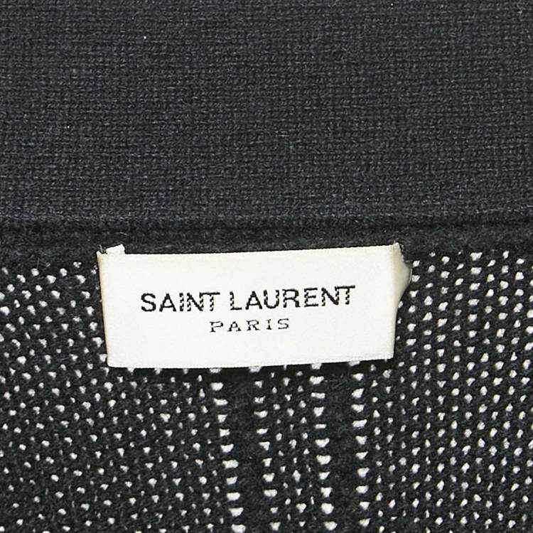 Pre Owned Saint Laurent Paris Black Wool Knit and Leather Jacket XL