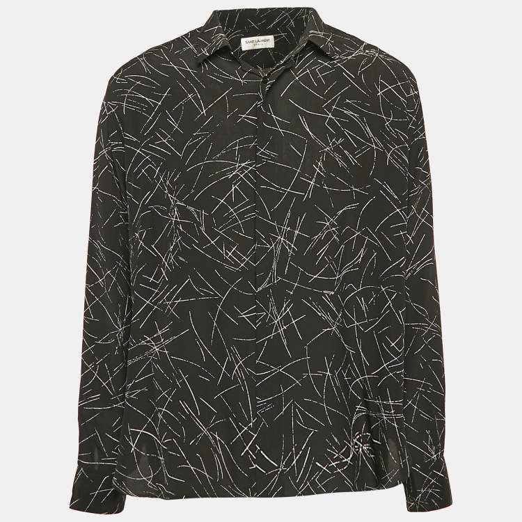 Pre Owned Saint Laurent Black Abstract Print Silk Long Sleeve Shirt XL