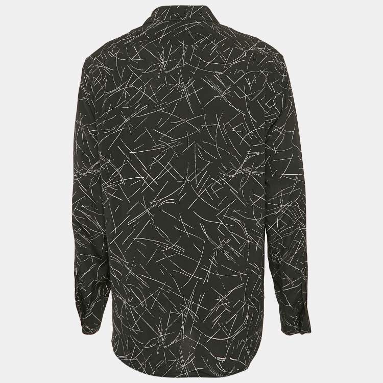 Pre Owned Saint Laurent Black Abstract Print Silk Long Sleeve Shirt XL