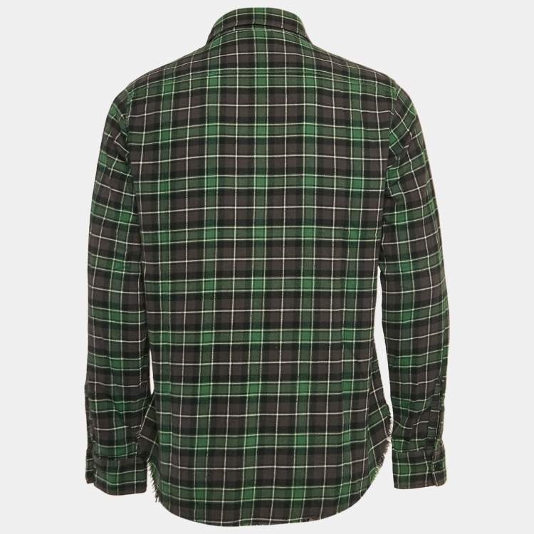 Pre Owned Saint Laurent Paris Green Checked Cotton Raw Edge Shirt XS