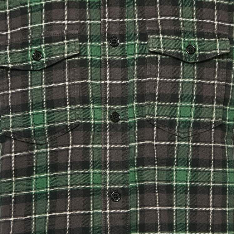 Pre Owned Saint Laurent Paris Green Checked Cotton Raw Edge Shirt XS
