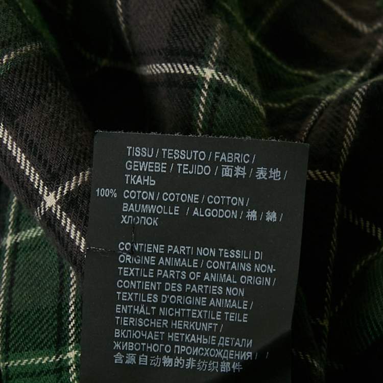 Pre Owned Saint Laurent Paris Green Checked Cotton Raw Edge Shirt XS