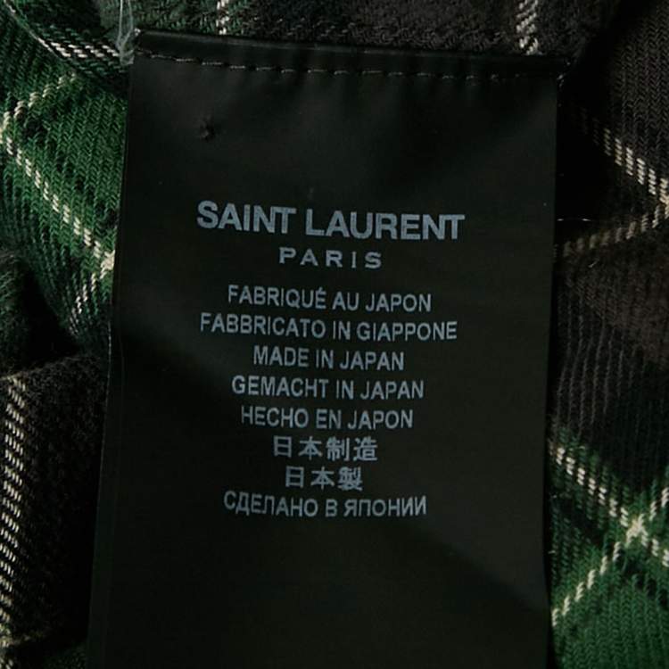 Pre Owned Saint Laurent Paris Green Checked Cotton Raw Edge Shirt XS