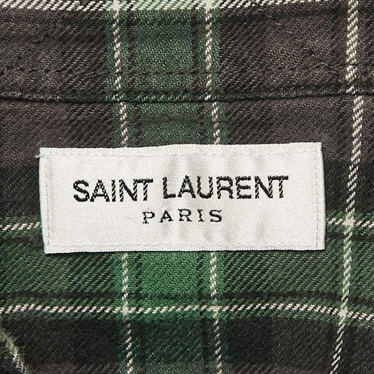 Pre Owned Saint Laurent Paris Green Checked Cotton Raw Edge Shirt XS