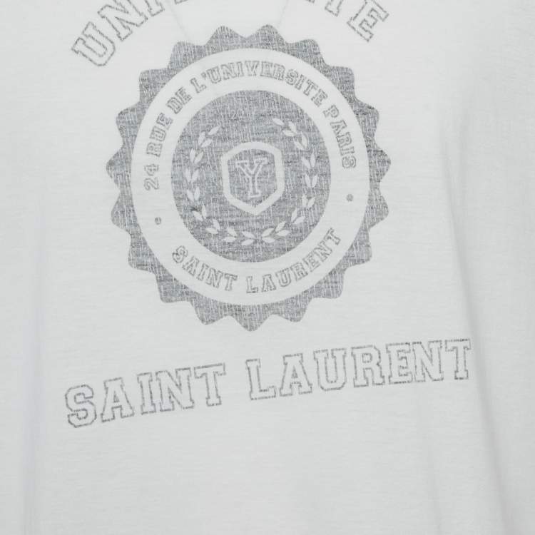 Pre Owned Saint Laurent Paris White  Universite Print Jersey T-Shirt M