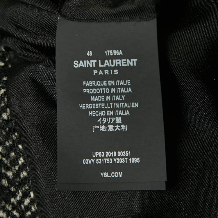 Pre Owned Saint Laurent Grey Herringbone Tweed Double Pea Coat M