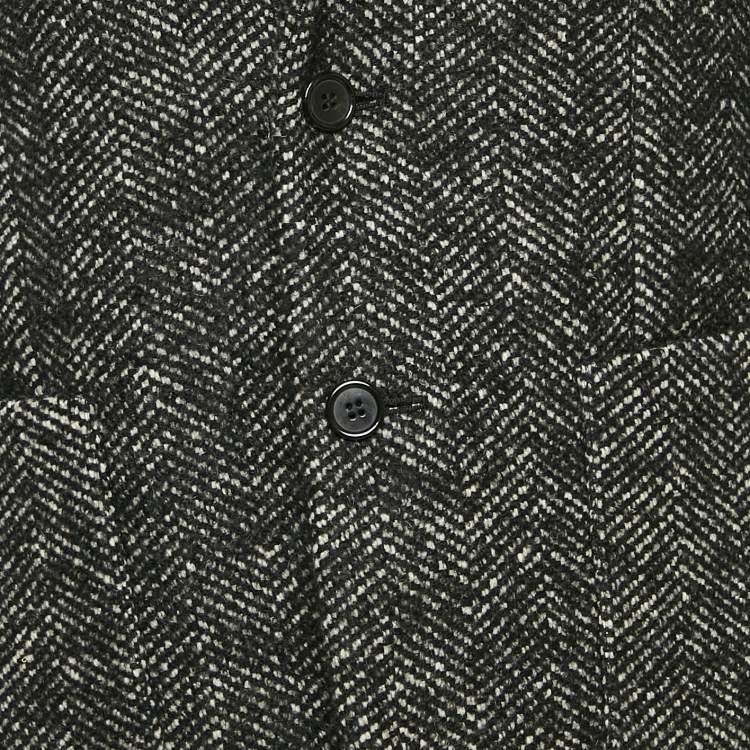 Pre Owned Saint Laurent Grey Herringbone Tweed Double Pea Coat M