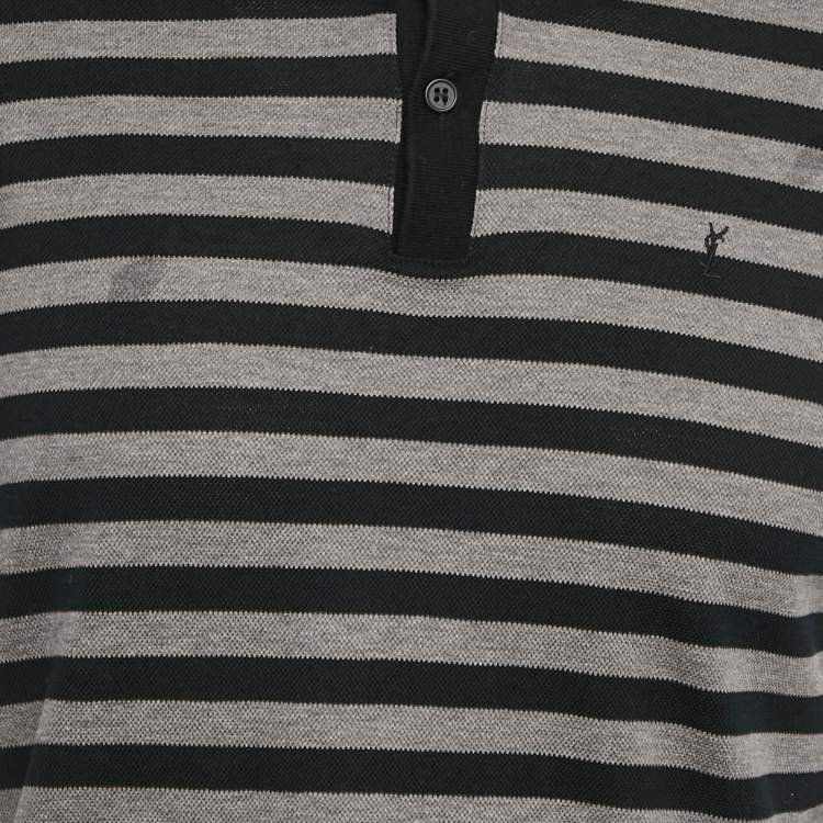 Pre Owned Saint Laurent Paris Black and Grey Striped Cotton T-Shirt M