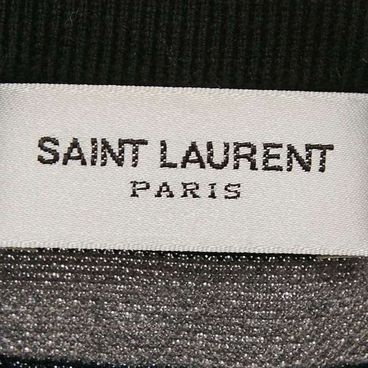 Pre Owned Saint Laurent Paris Black and Grey Striped Cotton T-Shirt M