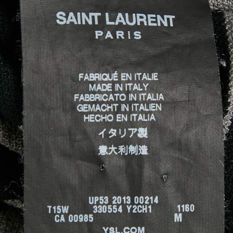 Pre Owned Saint Laurent Paris Black and Grey Striped Cotton T-Shirt M