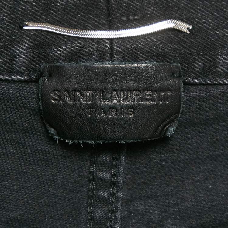 Pre Owned Saint Laurent Paris Black Denim Distressed Jeans M Waist 32"