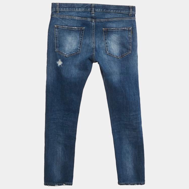 Pre Owned Saint Laurent Paris Blue Ripped Denim Jeans Waist 33"