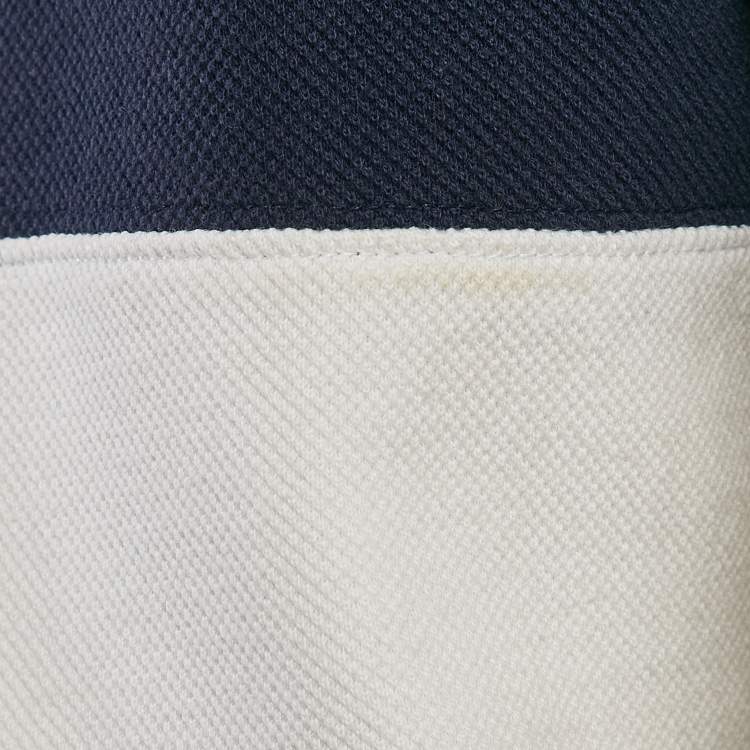 Pre Owned Yves Saint Laurent Vintage Blue/White Striped Cotton Pique Long Sleeve T-Shirt L 
